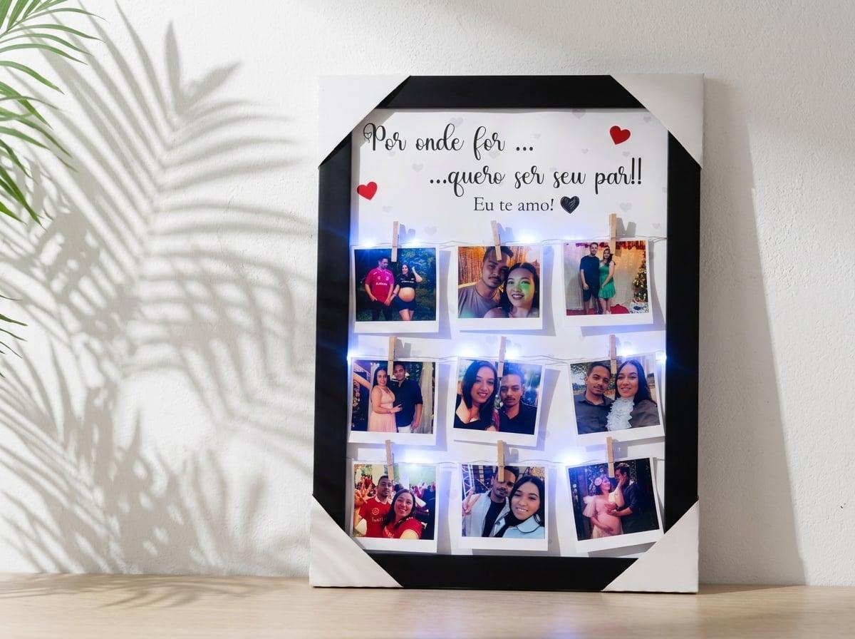Quadro com 9 Polaroids + Fio de Fada