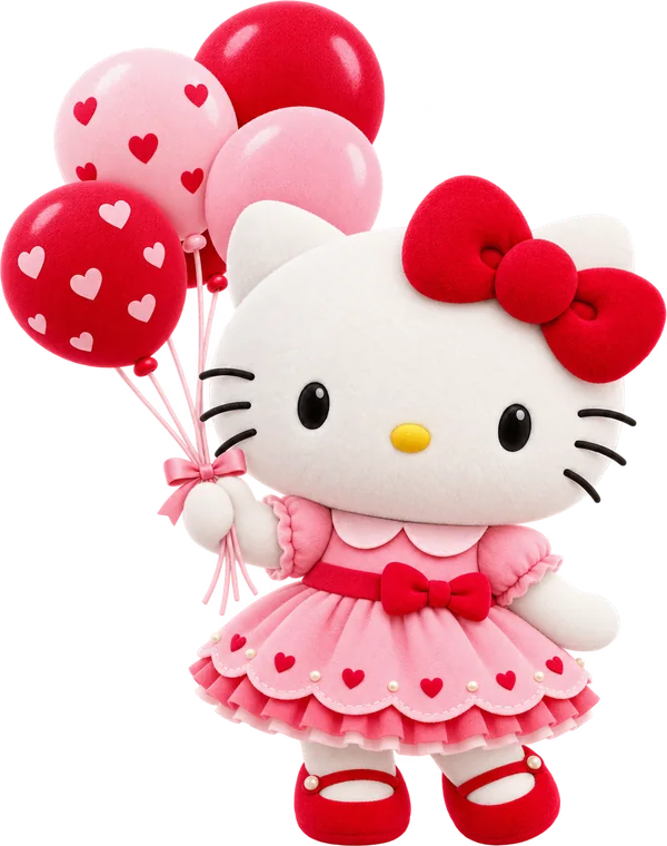 Com balões do convite Hello Kitty