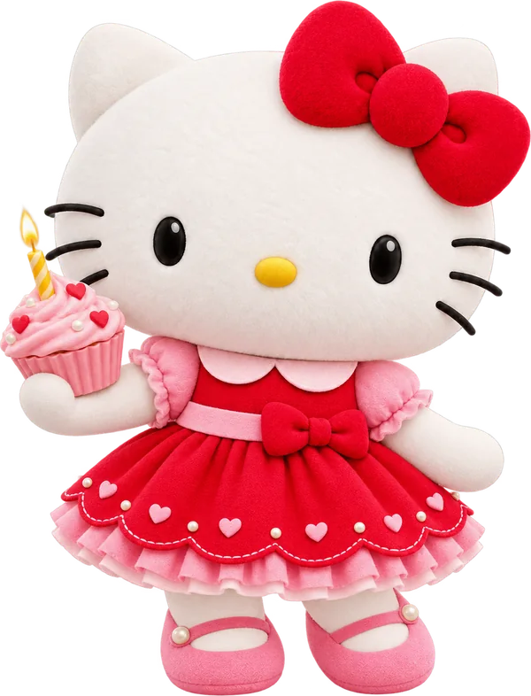 Com cupcake do convite Hello Kitty